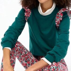 J.Crew Green Floral Ruffle Sleeve Sweater M Preppy Cottagecore Boho Fairy NWOT